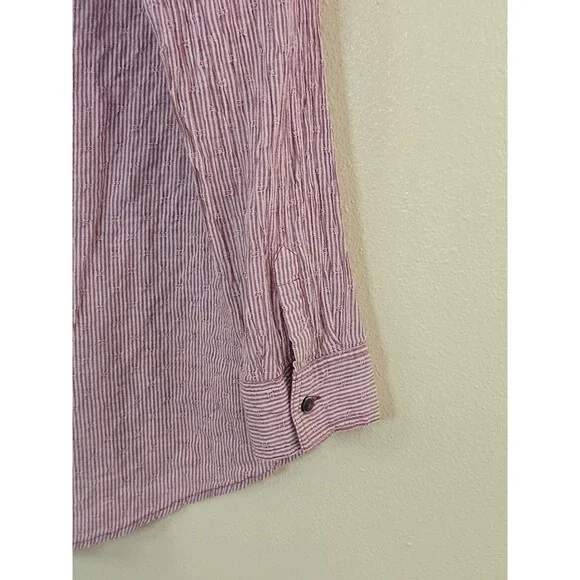 Free People No Limits Split Back Button Down Shirt Red Striped Boho Top Medium - Picture 8 of 13